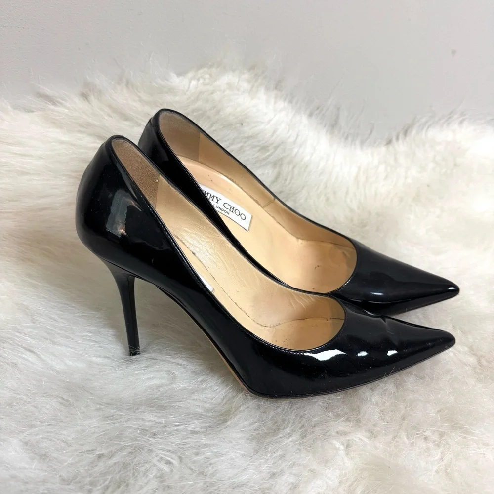 Jimmy Choo Romy 100 Patent Leather Pointed Toe Heels 38